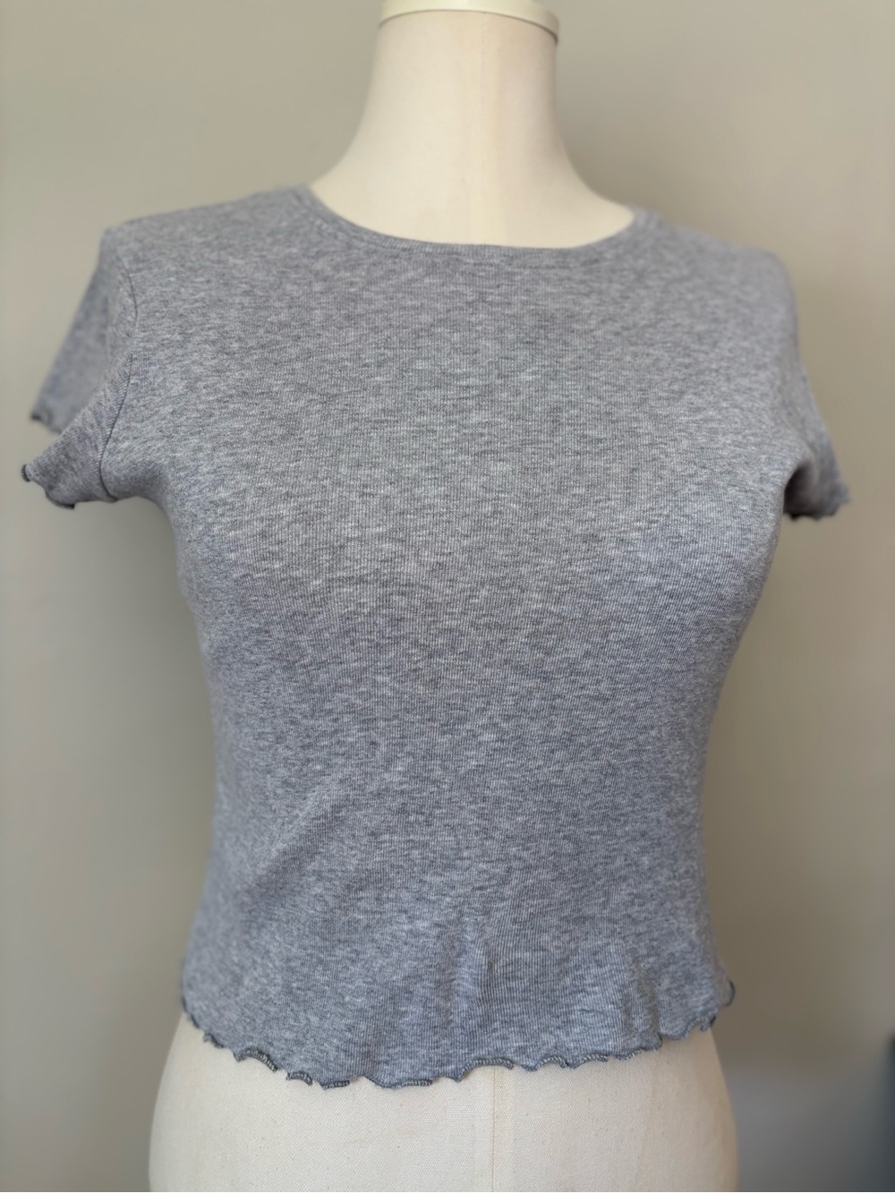 Brandy Melville Grey Cotton Lettuce Hem Baby Tee Made in Italy OS